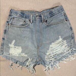 Levi's Blue Distressed Jean Shorts High-Waisted